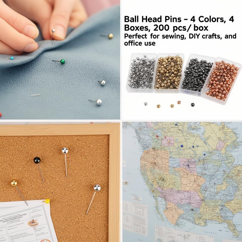 Walfront 800Pcs Four Colors Round Pearl Head Pins Dressmaking Sewing Pin Round Head Pin Fixed Marking Tool Straight Quilting Pins with Transparent Case for Marking Decorating Sewing Crafting Objects - Image 5